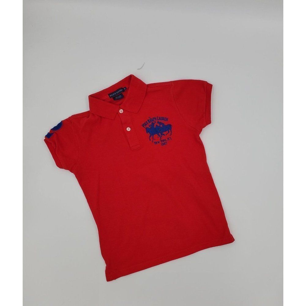 Ralph Lauren Polo Shirt Pony Chest Logo New York NY 1967 2 On Sleeve Red Boys M